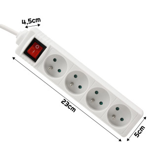 Predlžovací kábel biely 5m - 4 zásuvky s vypínačom