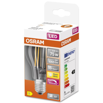 LED žiarovka E27 A75 8W  75W 1055lm 2700K Warm 320° Filament OSRAM STAR DIM