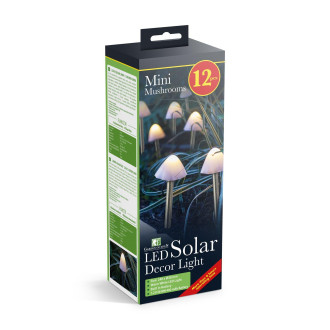 LED solárna lampa - 12 ks mini hríbov - teplá biela - 28,5 cm x 4 m