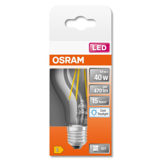 LED žiarovka E27 A60 4W  40W 470lm 6500K Cold 300° Filament OSRAM STAR