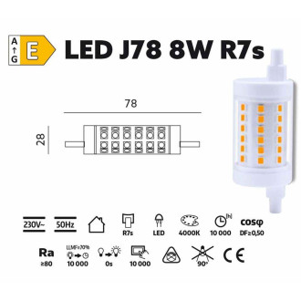 Žiarovka LED SMD, 8W R7S, 4000K, 78mm