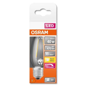 LED žiarovka E27 B35 4,8W  40W 470lm 2700K Warm 300° Filament OSRAM SUPERSTAR Dimmable