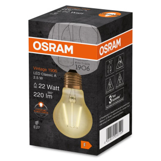 LED žiarovka E27 A60 2,5W  22W 220lm 2400K Warm 300° Filament OSRAM Vintage 1906