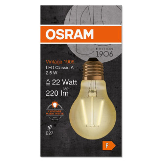 LED žiarovka E27 A60 2,5W  22W 220lm 2400K Warm 300° Filament OSRAM Vintage 1906