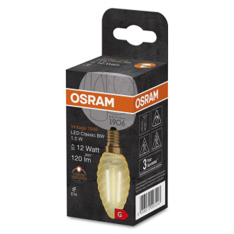 LED žiarovka E14 BW35 1,5W  12W 120lm 2400K Warm 300° Filament OSRAM Vintage 1906