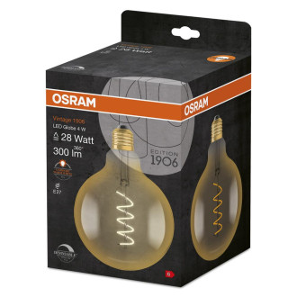 LED žiarovka E27 G125 4,5W  28W 300lm 2000K Warm 300° Filament OSRAM Vintage 1906 Stmievateľná