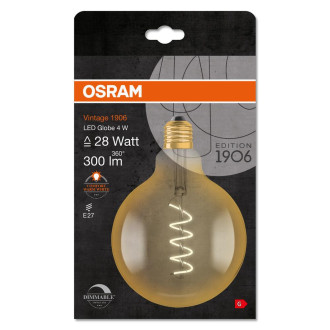 LED žiarovka E27 G125 4,5W  28W 300lm 2000K Warm 300° Filament OSRAM Vintage 1906 Stmievateľná