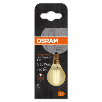 LED žiarovka E14 P40 4W  35W 410lm 2400K Warm 300° Filament OSRAM Vintage 1906