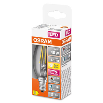 LED žiarovka E14 B35 3,4W  40W 470lm 2700K Warm 300° CRI90 Filament OSRAM SUPERSTAR+ Stmievateľná