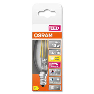 LED žiarovka E14 B35 3,4W  40W 470lm 2700K Warm 300° CRI90 Filament OSRAM SUPERSTAR+ Stmievateľná