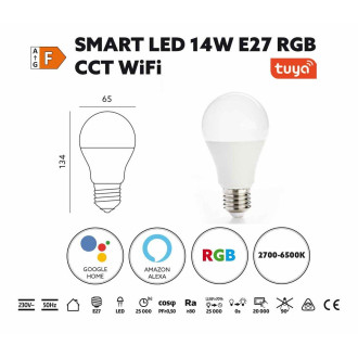 SMART LED žiarovka E27 14W RGB CCT WiFi