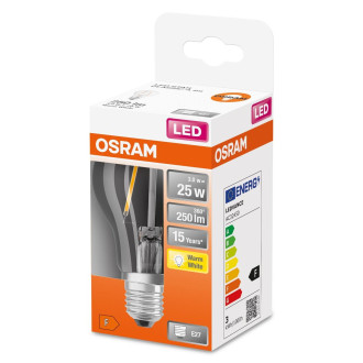 LED žiarovka E27 A60 CL 3W  25W 250lm 2700K Warm 300° Filament OSRAM STAR