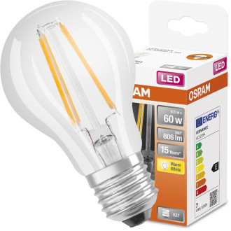 LED žiarovka E27 A60 CL 6,5W  60W 806lm 2700K Warm 300° Filament OSRAM STAR