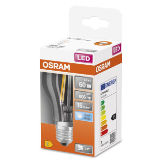 LED žiarovka E27 A60 6,5W  60W 806lm 4000K Neutrálne 300° vlákno OSRAM STAR