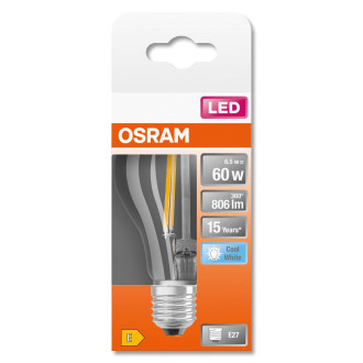 LED žiarovka E27 A60 6,5W  60W 806lm 4000K Neutrálne 300° vlákno OSRAM STAR