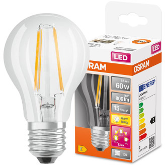 LED žiarovka E27 A60 6,5W  60W 806lm 2700 Warm 300° Filament 3-stupňová stmievateľná OSRAM STAR