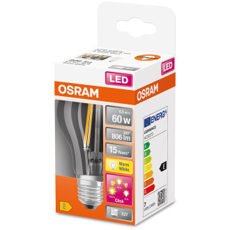 LED žiarovka E27 A60 6,5W  60W 806lm 2700 Warm 300° Filament 3-stupňová stmievateľná OSRAM STAR