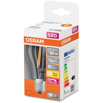 LED žiarovka E27 A60 8,5W  60W 806lm 2700K Teplé 320° vlákno Stmievateľné OSRAM SUPERSTAR