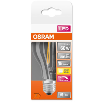 LED žiarovka E27 A60 8,5W  60W 806lm 2700K Teplé 320° vlákno Stmievateľné OSRAM SUPERSTAR