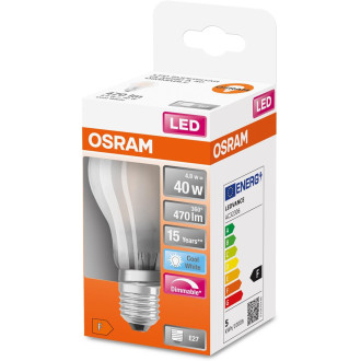 LED žiarovka E27 A60 4,8W  40W 470lm 4000K Neutrálne 320° Stmievateľné vlákno OSRAM SUPER STAR