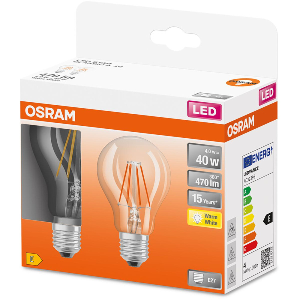 2Pak LED žiarovka E27 A60 4W  40W 470lm 2700K 300° vlákno OSRAM STAR