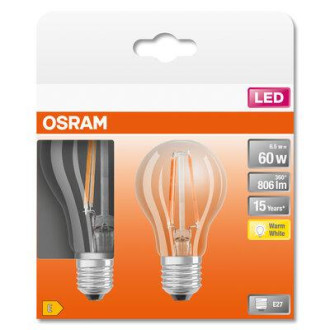 2Pak LED žiarovka E27 A60 6,5W  60W 806lm 2700K Warm 300° Filament OSRAM STAR