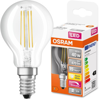 LED žiarovka E14 P45 4,8W  40W 470lm 2700K Teplé 320° vlákno Stmievateľné OSRAM SUPER STAR