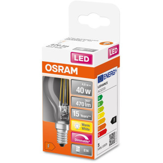 LED žiarovka E14 P45 4,8W  40W 470lm 2700K Teplé 320° vlákno Stmievateľné OSRAM SUPER STAR