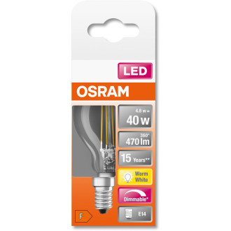 LED žiarovka E14 P45 4,8W  40W 470lm 2700K Teplé 320° vlákno Stmievateľné OSRAM SUPER STAR