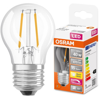 LED žiarovka E27 P45 CL 4,8W  40W 470lm 2700K Teplé 320° vlákno Stmievateľné OSRAM SUPER STAR