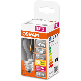 LED žiarovka E27 P45 CL 4,8W  40W 470lm 2700K Teplé 320° vlákno Stmievateľné OSRAM SUPER STAR