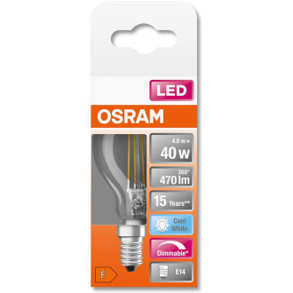 LED žiarovka E14 P45 4,8W  40W 470lm 4000K Neutrálne 320° Stmievateľné vlákno OSRAM SUPER STAR