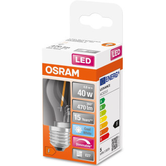 LED žiarovka E27 P45 CL 4,8W  40W 470lm 4000K Neutrálne 320° Stmievateľné vlákno OSRAM SUPER STAR