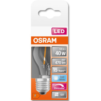 LED žiarovka E27 P45 CL 4,8W  40W 470lm 4000K Neutrálne 320° Stmievateľné vlákno OSRAM SUPER STAR