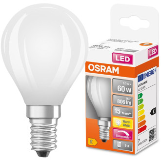 LED žiarovka E14 P45 6,5W  60W 806lm 2700K Teplé 320° vlákno Stmievateľné OSRAM SUPER STAR