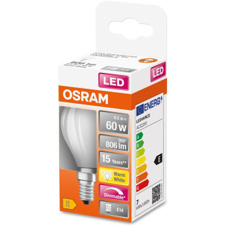 LED žiarovka E14 P45 6,5W  60W 806lm 2700K Teplé 320° vlákno Stmievateľné OSRAM SUPER STAR