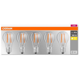 5PAK LED žiarovka E27 A60 7W  60W 806lm 2700K Warm 300° Filament OSRAM