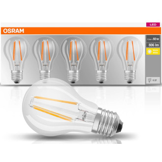 5PAK LED žiarovka E27 A60 7W  60W 806lm 2700K Warm 300° Filament OSRAM