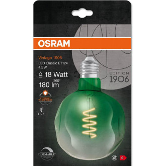 Dekoratívna LED žiarovka E27 ET124 4,5W  18W 180lm 1600K Teplé 360° vlákno Stmievateľné OSRAM Vintage 1906