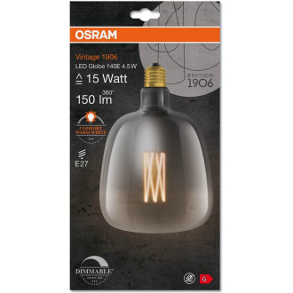 Dekoratívna LED žiarovka E27 G140 4,5W  15W 150lm 1600K Teplé 220° vlákno Stmievateľné OSRAM Vintage 1906