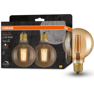 2PAK LED dekoratívna žiarovka E27 G95 6,5W  55W 725lm 2700K Warm 300° Filament Dimmable OSRAM Vintage 1906