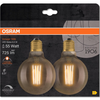 2PAK LED dekoratívna žiarovka E27 G95 6,5W  55W 725lm 2700K Warm 300° Filament Dimmable OSRAM Vintage 1906