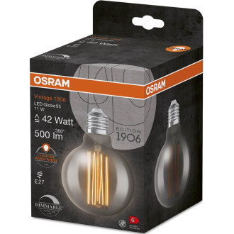 Dekoratívna LED žiarovka E27 G95 11W  42W 500lm 1800K Warm 320° Filament Dimmable OSRAM Vintage 1906