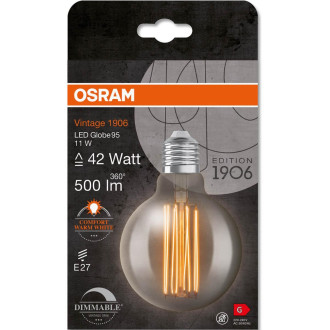 Dekoratívna LED žiarovka E27 G95 11W  42W 500lm 1800K Warm 320° Filament Dimmable OSRAM Vintage 1906