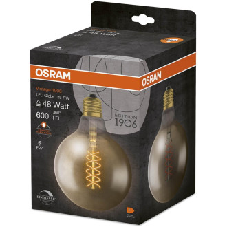 Dekoratívna LED žiarovka E27 G125 7W  48W 600lm 2200K Teplé 320° vlákno Stmievateľné OSRAM Vintage 1906