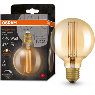 Dekoratívna LED žiarovka E27 G95 8,8W  60W 806lm 2200K Warm 320° Filament Dimmable OSRAM Vintage 1906