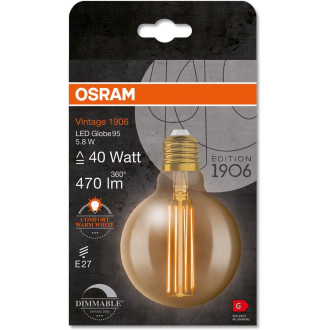 Dekoratívna LED žiarovka E27 G95 8,8W  60W 806lm 2200K Warm 320° Filament Dimmable OSRAM Vintage 1906