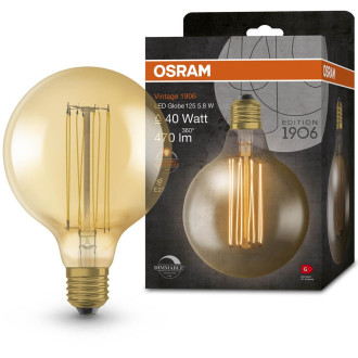 Dekoratívna LED žiarovka E27 G125 5,8W  40W 470lm 2200K Warm 320° Filament Dimmable OSRAM Vintage 1906