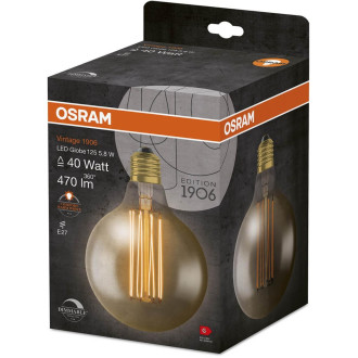 Dekoratívna LED žiarovka E27 G125 5,8W  40W 470lm 2200K Warm 320° Filament Dimmable OSRAM Vintage 1906