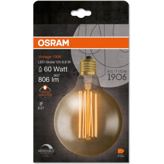 Dekoratívna LED žiarovka E27 G125 8,8W  60W 806lm 2200K Warm 320° Filament Dimmable OSRAM Vintage 1906